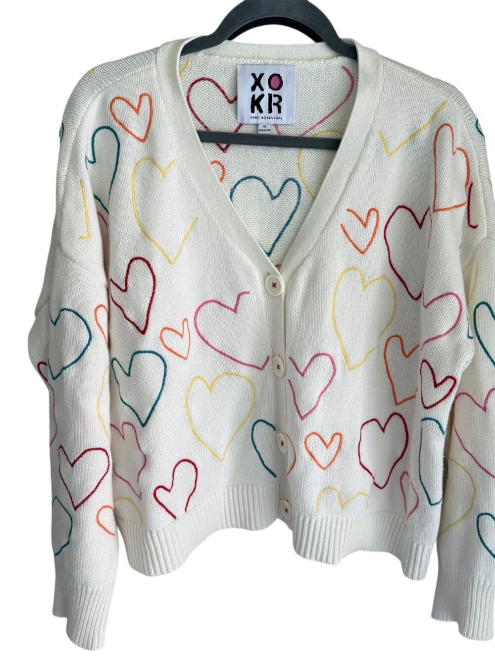 Kerri Rosenthal Embroidered Heart Cardigan Sweater